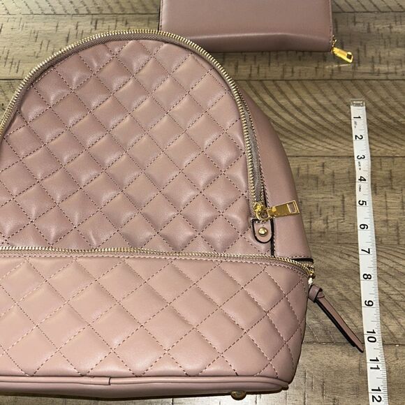 NWT Vegan 🌱 Quilted Backpack 🎒 & Wallet Set Adjustable straps Dusty Rose 🌹 - Picture 3 of 16